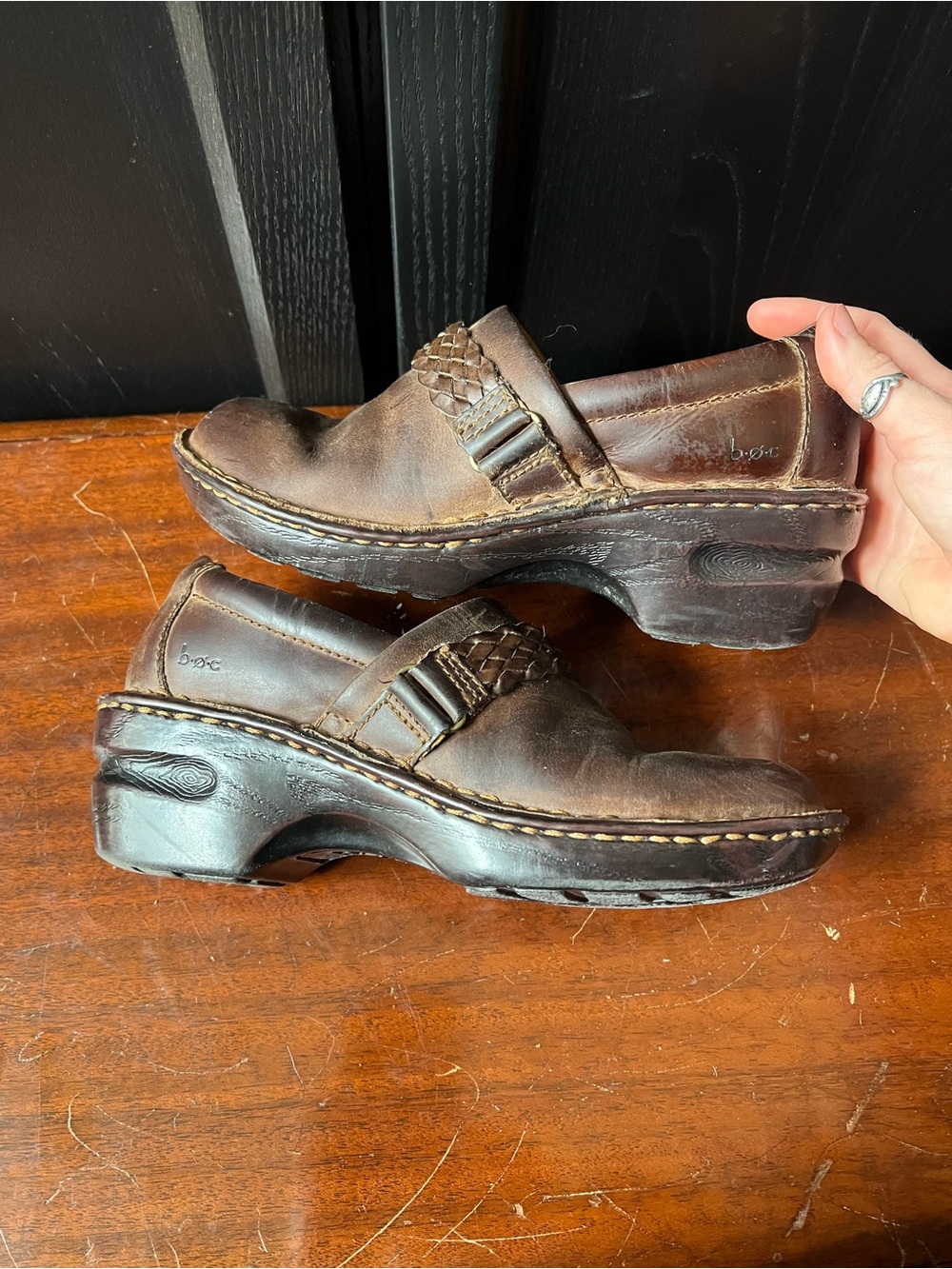 leather slip on clogs mules with braided strap